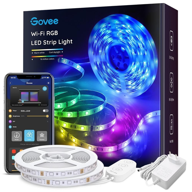 Умная светодиодная LED лента 10 метров (2 х 5м) Govee RGB Smart ...