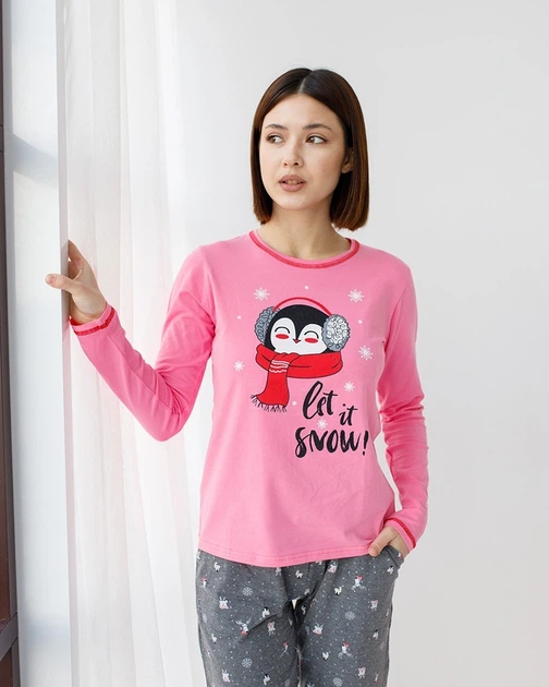 Новогодний женский комплект со штанами family look мама/дочка- пингвин Let it snow XL - изображение 4