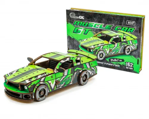 Деревянный конструктор объемный Muscle car GT (зеленая), 162 шт - Фото 1 Деревянный конструктор объемный Muscle car GT (зеленая), 162 шт - изображение 1