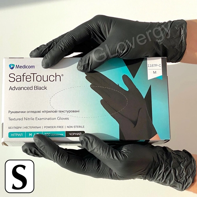 Рукавички нітрилові Medicom SafeTouch Advanced Black розмір S чорного чорного 100 шт - зображення 1