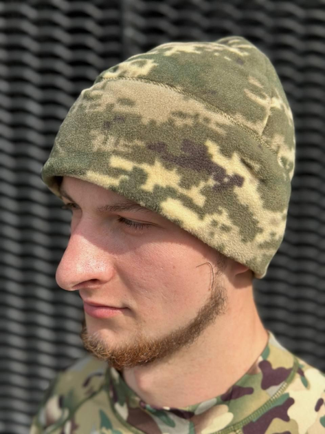 Тактическая шапка пиксель ЗСУ шапка зимняя флисовая шапка пиксель ВСУ военная шапка - изображение 1