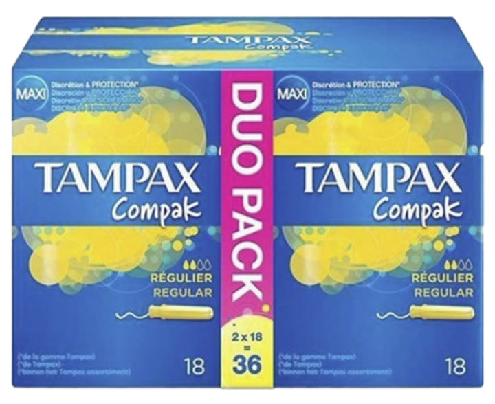 Tampony Tampax Compak Regular Duo Pack 2 x 18 szt (4015400285991) - obraz 1