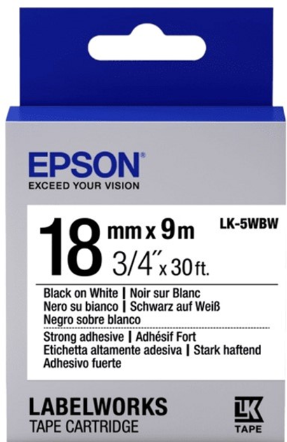 Wklad z taśmą Epson LabelWorks LK5WBW Strong Adhesive LK-5WBW 9 m Biały/Czarny (8715946611563) - obraz 1