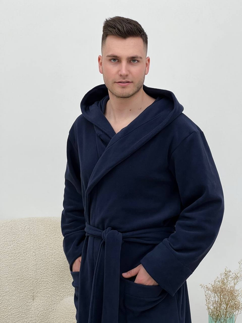 Мужской халат флисовый COSY с капюшоном M синий (P-915/M) – Брендовая ...