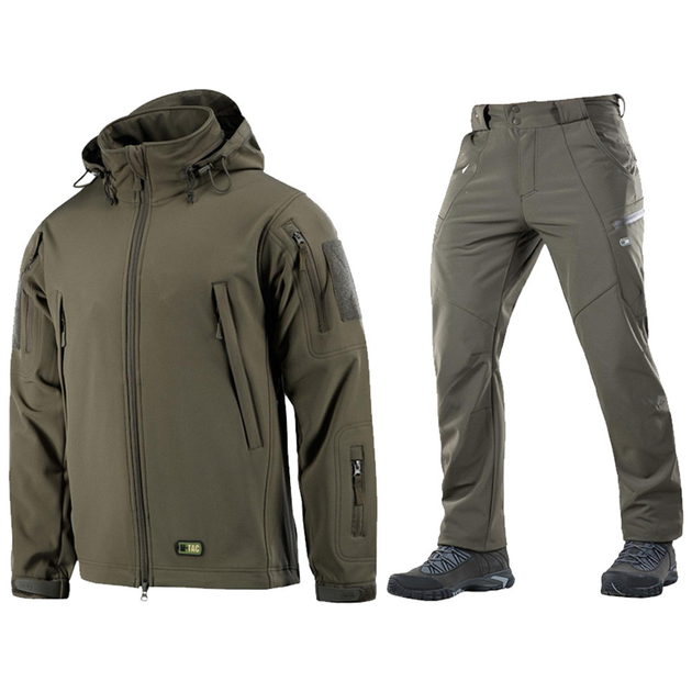 Чоловічий Комплект на флісі Куртка + Штани / Утеплена Форма SOFT SHELL олива розмір M 44-46 - зображення 1