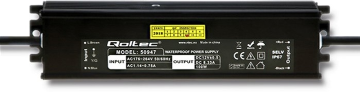 Zasilacz impulsowy Qoltec LED IP67 100W 12V 8,3A Wodoodporny czarny (50947) (5901878509471) - obraz 1