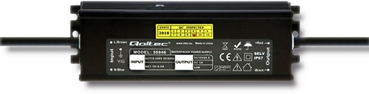 Імпульсний блок живлення Qoltec LED IP67, 60 Вт, 12 В, 5A, водонепроникний Чорний (50946) (5901878509464) - зображення 1