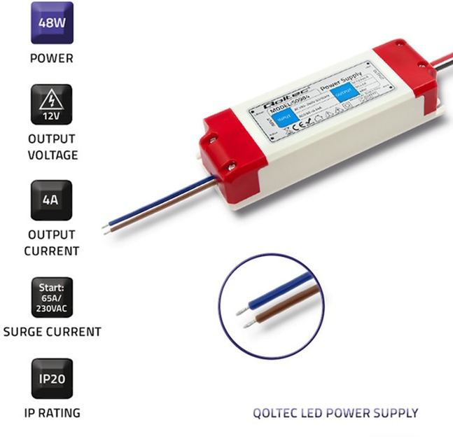 Імпульсний блок живлення Qoltec LED IP20, 48 Вт, 12 В, 4А (50984) (5901878509846) - зображення 3