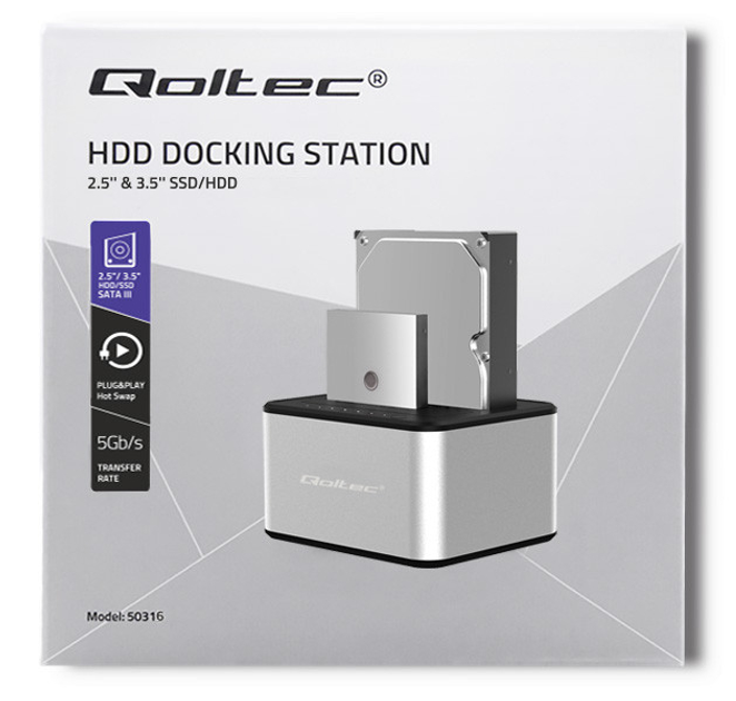 Док-станція Qoltec для 2x HDD/SSD 2.5/3.5 SATA USB 3.0 50316 (5901878503165) - зображення 6