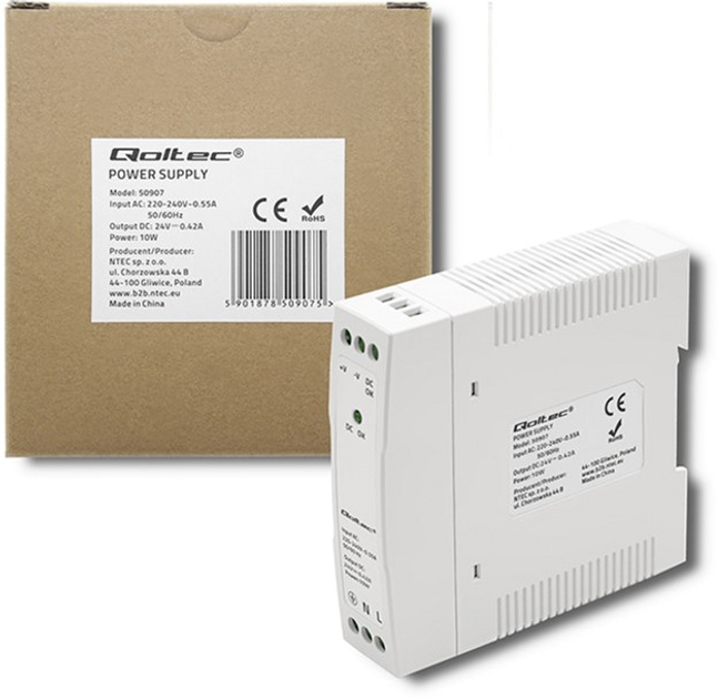 Zasilacz Qoltec na szynę DIN 10 W, 24 V, 0,42 A, Slim White (50907) (5901878509075) - obraz 4