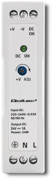 Zasilacz Qoltec na szynę DIN 24 W, 24 V, 1 A, Slim White (50909) (5901878509099) - obraz 3