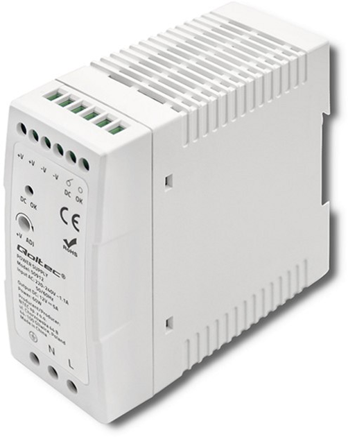 Zasilacz Qoltec na szynę DIN 60W, 12V, 5A, Slim White (50912) (5901878509129) - obraz 1