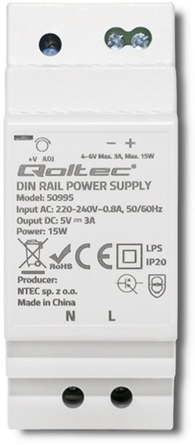 Zasilacz Qoltec na szynę DIN 15 W, 5 V, 3 A (50995) (5901878509952) - obraz 3