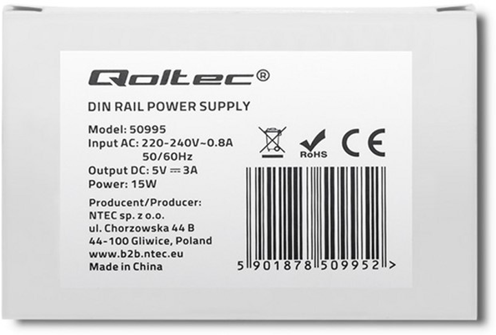 Zasilacz Qoltec na szynę DIN 15 W, 5 V, 3 A (50995) (5901878509952) - obraz 4