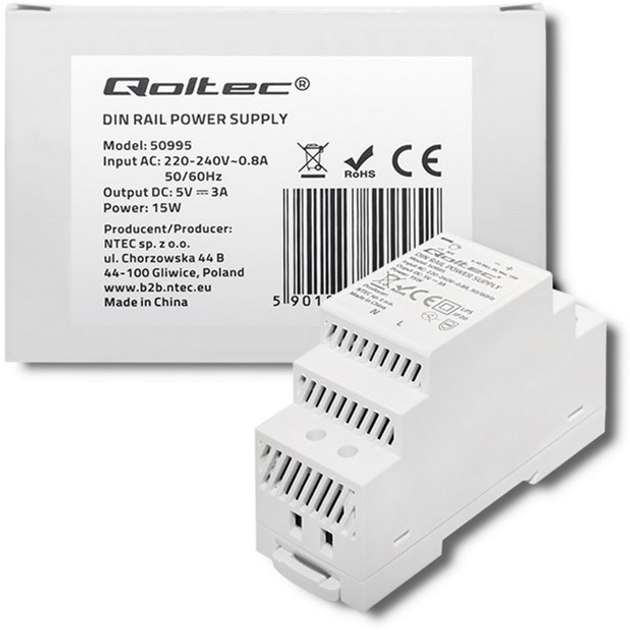 Zasilacz Qoltec na szynę DIN 15 W, 5 V, 3 A (50995) (5901878509952) - obraz 5