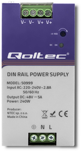 Zasilacz Qoltec na szynę DIN 240 W, 48 V, 5 A (50999) (5901878509990) - obraz 3
