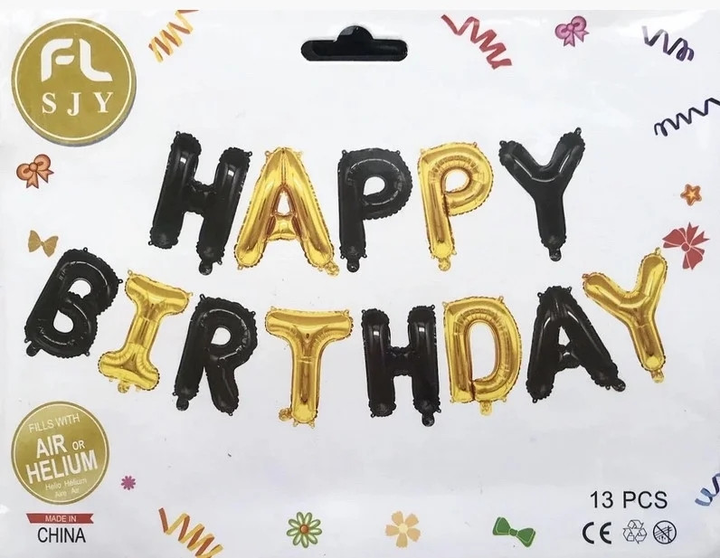 Шары буквы фольгированные "Happy Birthday" черно-золотые – фото, отзывы ...