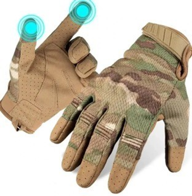 Тактичні рукавички закриті мультикам із сенсором ЗСУ повнопалі армійські рукавички з пальцями тактичні, розмір M - зображення 1