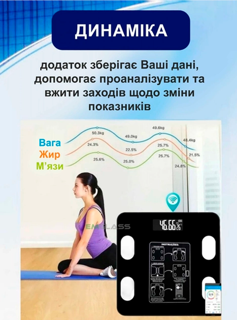 Умные смарт весы напольные 17А с приложением Bluetooth, до 180 кг (0,05 кг) - изображение 6