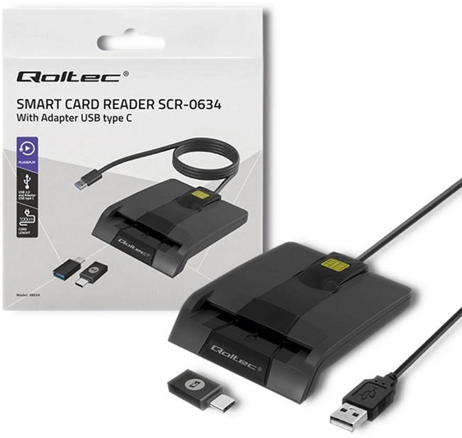 Qoltec Intelligent Smart ID SCR-0634 Czytnik kart chipowych USB typu C (50634) (5901878506340) - obraz 1