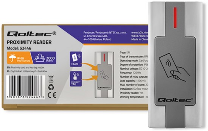 Зчитувач безконтактних карт і брелоків Qoltec Proximity RFID Металевий корпус (52446) (5901878524467) - зображення 5
