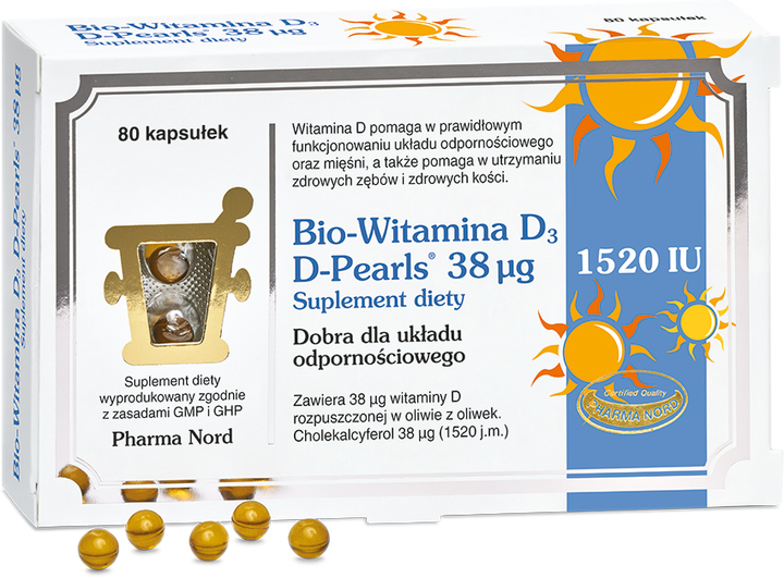 Suplement diety Pharma Nord Bio-Witamina D3 D-pearls 38 mcg 80 kapsułek (5709976138209) - obraz 1