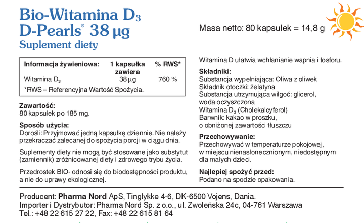 Біологічно активна добавка Pharma Nord Bio-Witamina D3 D-pearls 38 мкг 80 капсул (5709976138209) - зображення 2