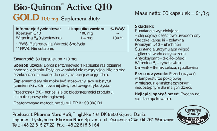 Suplement diety Pharma Nord Active Complex Q10 Gold 100mg 30 kapsułek (5709976181106) - obraz 2