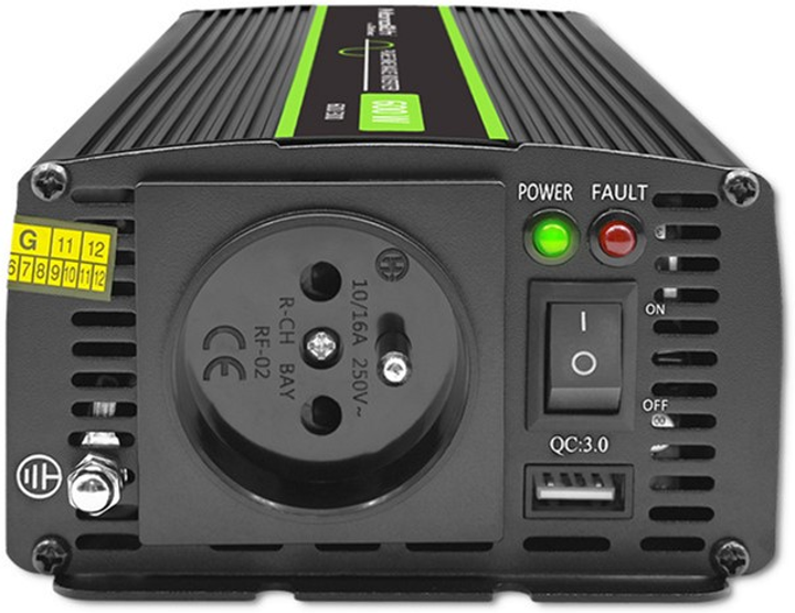 Przetwornica samochodowa Qoltec Monolith 300W/600W 12V na 230V czysty sinus (51932) (5901878519326) - obraz 4