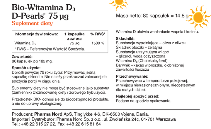 Біологічно активна добавка Pharma Nord Bio-Witamina D3 D-pearls 75 мкг 80 капсул (5709976127203) - зображення 2