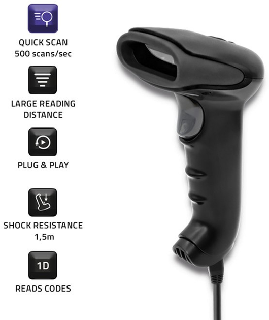 Сканер штрих-кодів Qoltec Laser 1D, CCD, USB Чорний (50866) (5901878508665) - зображення 5