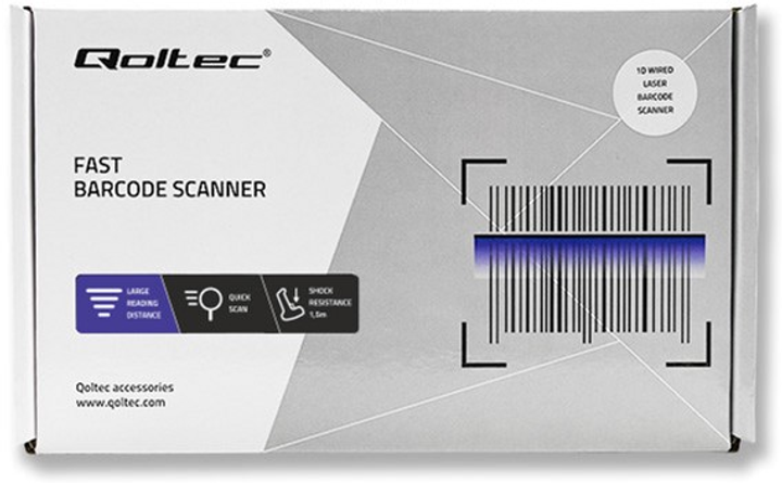 Сканер штрих-кодів Qoltec Laser 1D, USB Білий (50877) (5901878508771) - зображення 5
