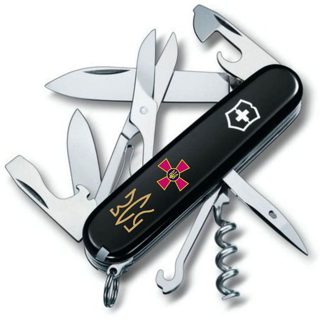 Швейцарский нож Victorinox CLIMBER ARMY 91мм/14 функций, черные накладки, Эмблема ЗСУ + Трезубец ЗСУ - изображение 1