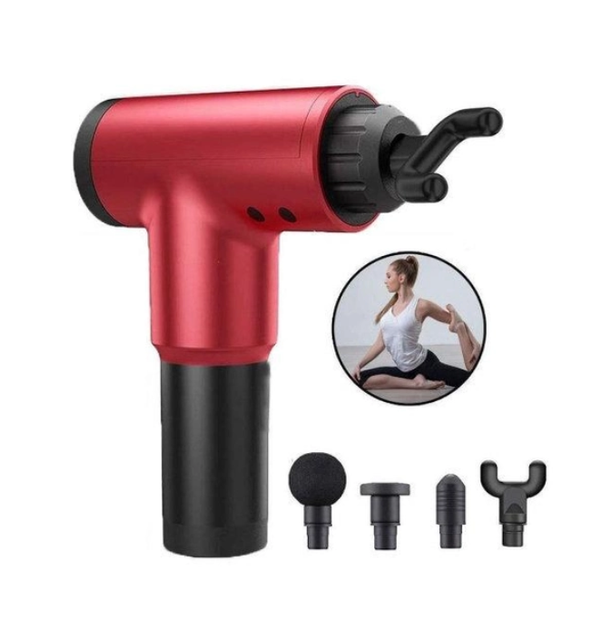 Аккумуляторный массажёр Fascial Gun RF-320 вибрационный мышечный ударный 4 насадки Красный - Фото 2 Аккумуляторный массажёр Fascial Gun RF-320 вибрационный мышечный ударный 4 насадки Красный - изображение 2