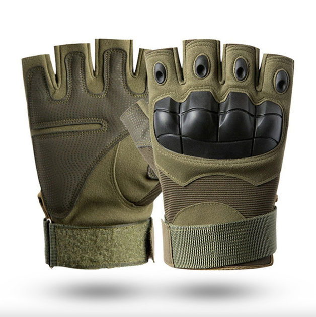 Перчатки тактические без пальцев летние для ВСУ c защитой на костяшках армейские L/9 Хаки - изображение 1