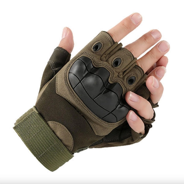 Перчатки тактические без пальцев летние для ВСУ c защитой на костяшках армейские XL/10 Зеленый - изображение 2