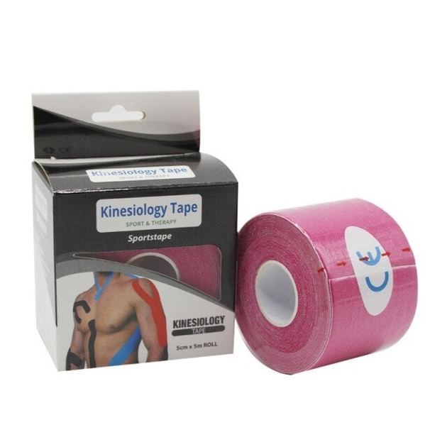 Кінезіо тейп (кінезіологічний тейп) Kinesiology Tape в коробці 5см х 5м рожевий - зображення 1