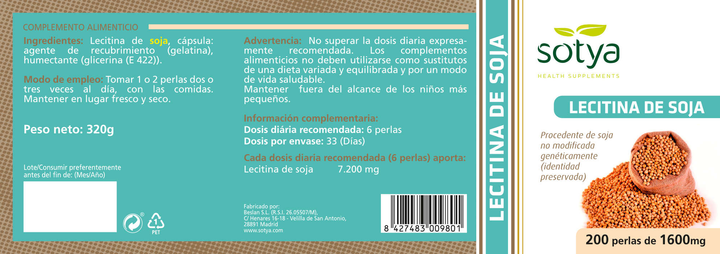 Дієтична добавка Sotya Lecitina 1600 мг 200 перлин (8427483009801) - зображення 2