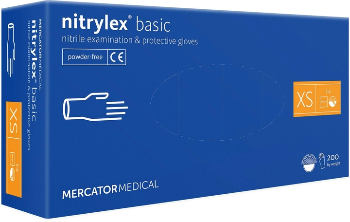 Перчатки Mercator Medical NITRYLEX BASIC одноразовые нитриловые 200шт. размер XS ВВ5235C - изображение 1