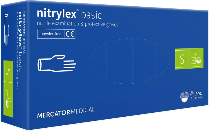 Перчатки Mercator Medical NITRYLEX BASIC одноразовые нитриловые 100шт. размер S ВВ5235C1 - изображение 1