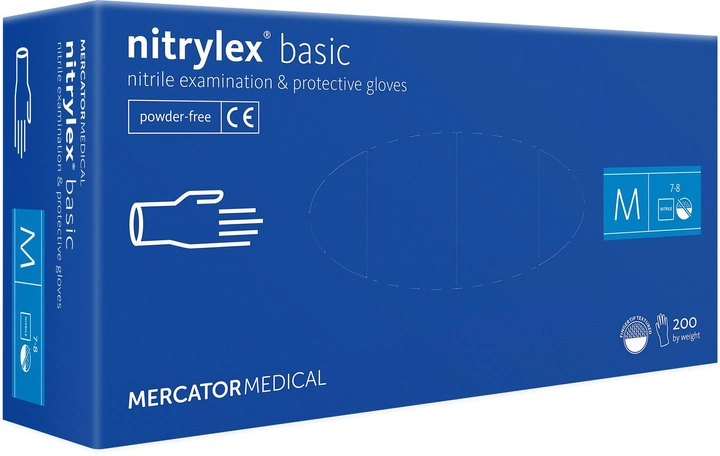 Перчатки Mercator Medical NITRYLEX BASIC одноразовые нитриловые 200шт. размер М ВВ5235CCМ - изображение 1