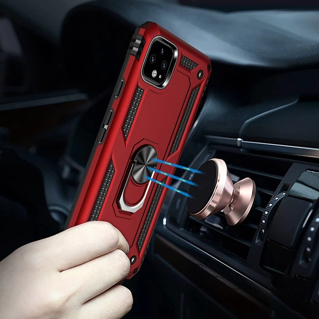 Противоударный чехол для Google Pixel 4 красный матовый с кольцом подставкой - Фото 2 Противоударный чехол для Google Pixel 4 красный матовый с кольцом подставкой - изображение 2