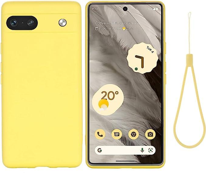 Силиконовый чехол с микрофиброй для Google Pixel 7А желтый софт тач ...