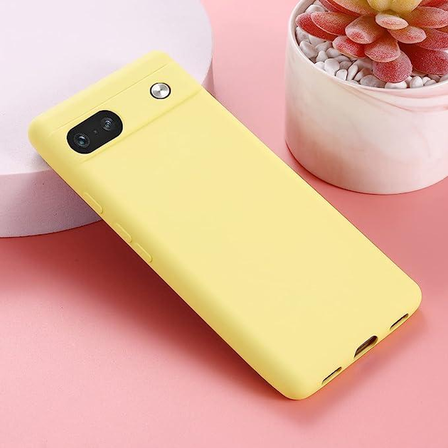 Силиконовый чехол с микрофиброй для Google Pixel 7А желтый софт тач ...