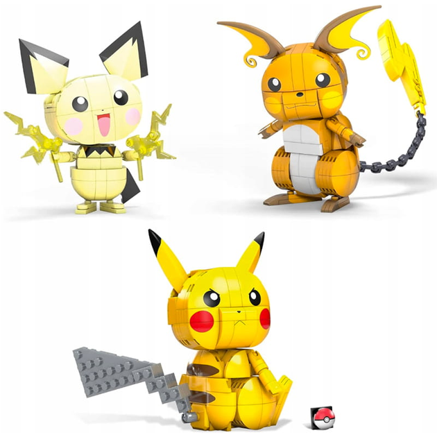 Klocki konstrukcyjne Mega Pokemon Trio (Pichu, Pikachu, Raichu) 621 element (887961971552) - obraz 3