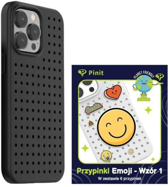 Etui Pinit Dynamic + Emoji Pin Wzór 1 do Apple iPhone 14 Pro Max Black (5905359817307) - obraz 1