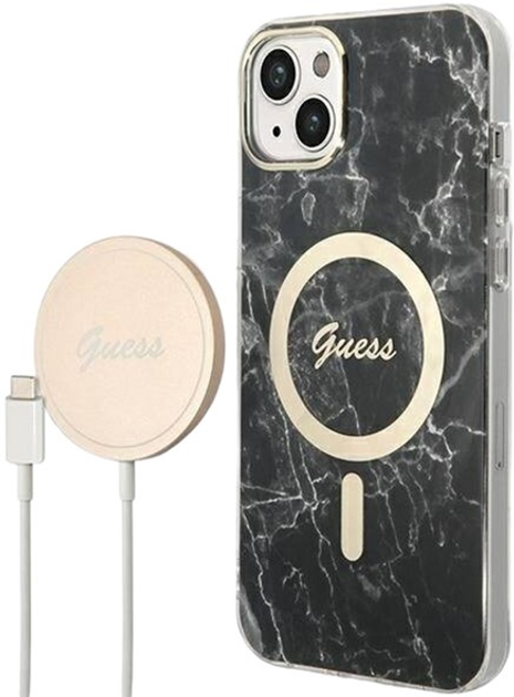 Панель + Зарядний пристрій Guess Marble MagSafe для Apple iPhone 14 Plus Black (3666339103125) - зображення 1