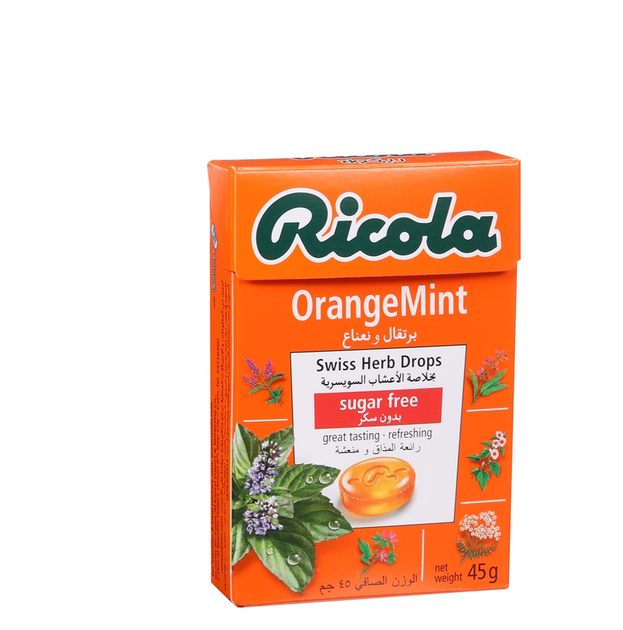 Bezcukrowe cukierki Ricola pomarańczowo-miętowe 50 g (7610700607077) - obraz 1