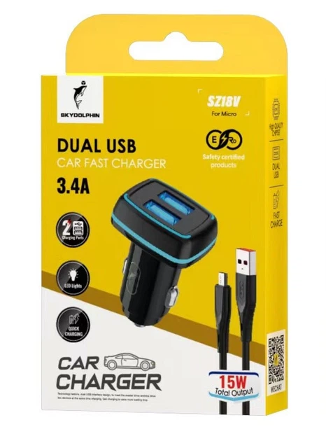 Автомобильное зарядное устройство SkyDolphin SZ18V (2USB, 3.4A) Black (AZP-000101) + кабель microUSB - изображение 2