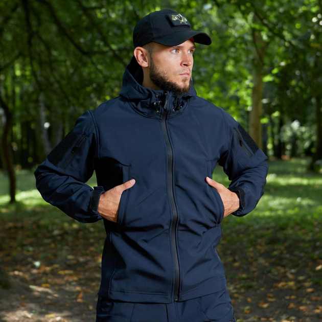 Влагозащищенная Мужская куртка Softshell / Верхняя одежда с анатомическим покроем темно-синяя размер M - изображение 1